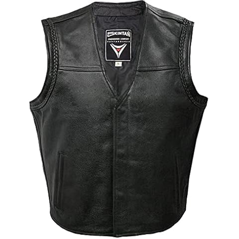 Skintan Black Leather Waistcoat for Bikers Cover