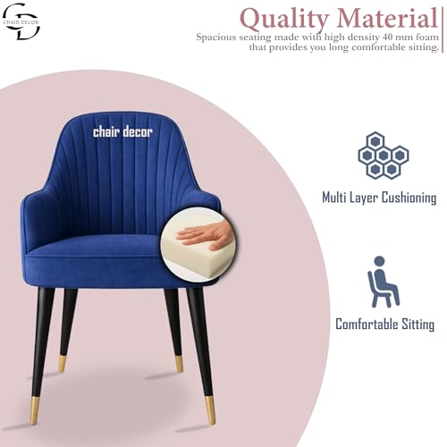 Image of Velvet Accent Chair | Modern Upholstered Dining Chair for Living Room, Office, Lounge & Vanity | Sturdy & Stylish Armchair (Floral, Blue)