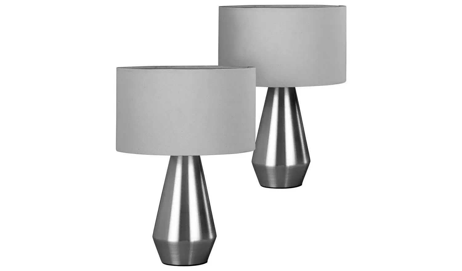 SHABJY Maya Pair of Touch Table Lamps These Maya Touch Lamps are A Great Way to Instantly Brighten Up Any Space Each Lamp Comes Complete with A Fabric Drum Shade Grey 2