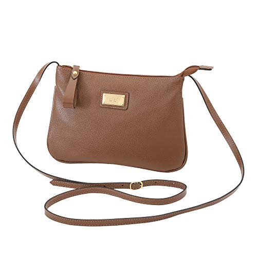 Bolsa Feminina Transversal Zíper Couro Legítimo Mariart 199 (Havana)