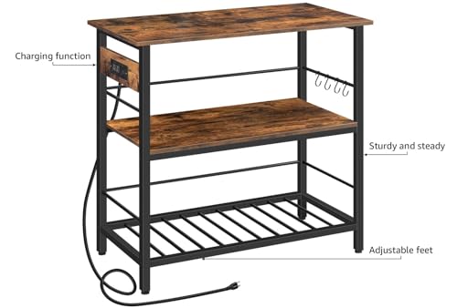 HOOBRO-Kitchen-Island-with-Storage-Kitchen-Island-Table-with-Power-Outlet-354-L-3-Tier-Coffee-Station-and-Microwave-Stand-for-Home-Kitchen-and-Dining-Room-Rustic-Brown-and-Black-BF021ZD01 HOOBRO Kitchen Island with Storage Kitchen Island Table with Power Outlet 354 L 3 Tier Coffee Station and Microwave Stand for Home Kitchen and Dining Room Rustic Brown and Black BF021ZD01