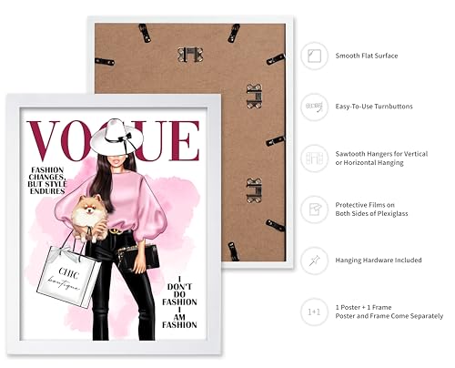 Image of Poster Master Lady with Dog Print - I Am Fashion Poster - Modern Trendy Art - Chic Gift for Women & Fashionista - Haute Couture Decor for Bedroom or Girls Room - 11x14 White Framed