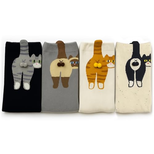 Glad Gua Cat Socks with Balls - Funny 3D Plush Balls Cotton Crew Socks for Women Cute Novelty Gift for Cat Lovers
