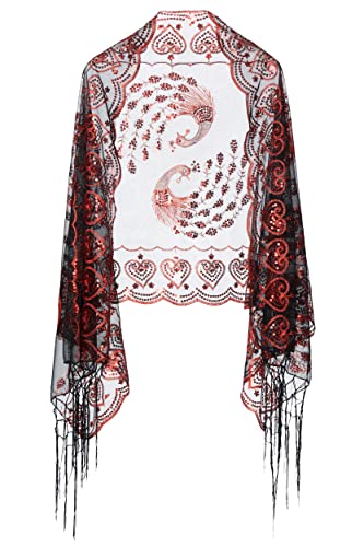Image of BABEYOND 1920s Sequined Shawl Wraps for Women Fringed Evening Cape Wedding Bridal Shawl Scarf for Evening Dresses Party