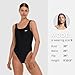 Reebok One Piece Swimsuit Women, Scoop Back High Cut Womens Bathing Suits One Piece, Ladies Athletic Backless Swim Suit Black