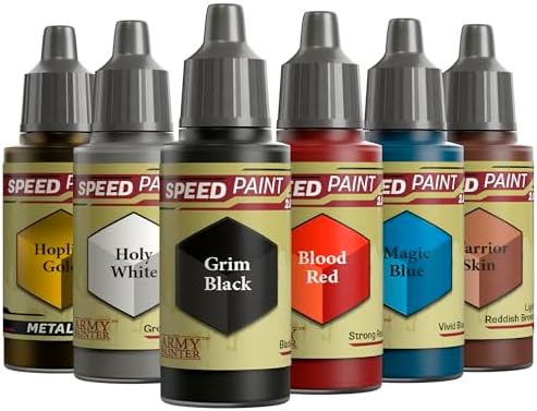 The Army Painter, Speedpaint 2.0 Fantasy Bundle, 6 x 18 Acrylic Paints with Gold, White, Black, Red, Blue & Brown - Miniature Paint for D&D & Warhammer Miniatures