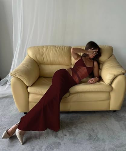 Women's Sexy V Neck Spaghetti Strap Bodycon Maxi Dress Backless Mesh Cut Out Cocktail Long Formal Dresses4