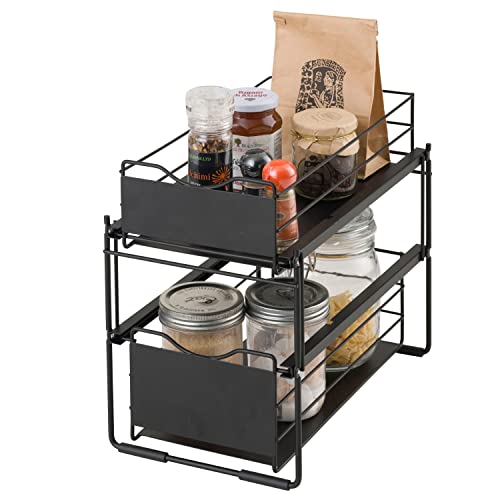 キッチンラック 調味料ラック シンク下ラック スライド式 幅21×奥行33.5×高さ31cm KSR-20BK