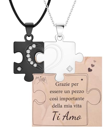 CheersLife Collier Couple,Cadeau Couple Noel,Cadeau Saint Valentin pour Homme,Cadeau Couple Original Bijoux Couple Saint Valentin Femme Puzzle cadeaux pour Couple IT