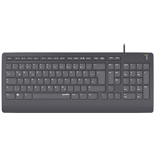 Speedlink HI-GENIC Antibacterial Keyboard, kabelgebundene leise USB-Tastatur mit antibakteriellen Eigenschaften, Flache Tasten, deutsches QWERTZ-Layout, schwarz