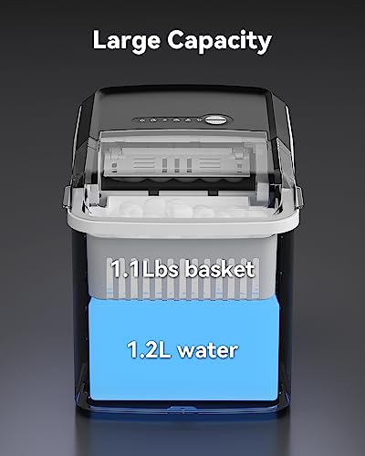 CROWNFUL Ice Makers Countertop, Portable Small Ice Machine with Self-Cleaning, 9 Cubes Ready in 7 Mins, 26lbs/24H, 2 Sizes Bullet Ice, with Scoop and Basket for Home Kitchen Office Bar Party - Thumbnail 4