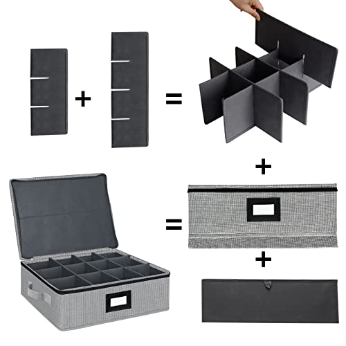 Homyfort Mug Storage Box With Dividers, Tea Cup Coffee Mug Storage Case Organizer, China Storage Containers, Protecting 12 Coffee Mugs And Tea Cups From Packing And Moving (Light Grey) #TOP3