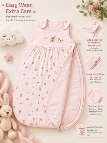 Image of TuddyBuddy Baby Cotton Wearable Quilted Sleeping Bag Blanket 1.5 Tog with 1 Way Zipper Closure | Ideal for Babies & Kids Hypoallergenic Fabrics | (Frock Style - Baby Pink, 6-12 Months)