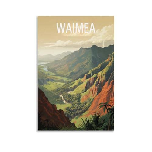 CNAHEIX Waimea Canyon Kauai Vintage Travel Poster Tree 08x12inch(20x30cm) Canvas