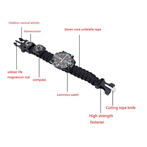 Multifuncional Caminhadas Outdoor Survival Assista Compass Whistle Resgate Corda Camping Bracelet