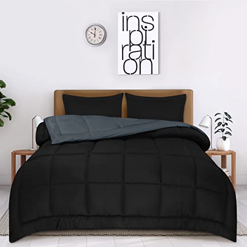 Utopia Bedding Queen Comforter Set With 2 Pillow Shams - Bedding Comforter Sets - Down Alternative Reversible Black/Grey Comforter - Soft And Comfortable - Machine Washable #TOP5