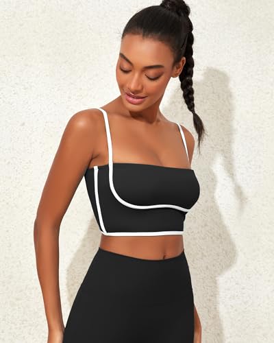 AngiMelo Longline Sports Bras for Women Square Neck Going Out Tops Workout Top Built in Bra Support Padded Yoga Crop Tank4