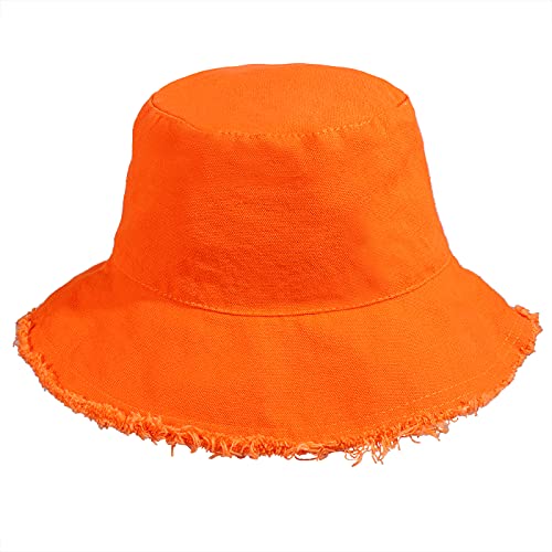 boderier Sun Hats for Women Summer Casual Wide Brim Cotton Bucket Hat Beach Vacation Travel Accessories (Orange)