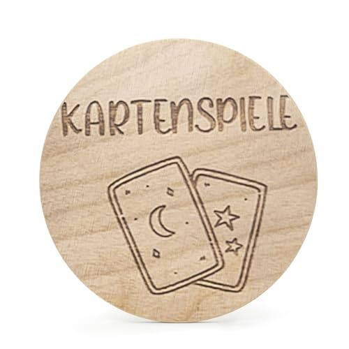 von Mia Ordnungsetiketten für Kinderzimmer aus Holz, 1x Kartenspiele Motiv, kompatibel mit IKEA Trofast, gravierte Holzschilder für Regale und Aufbewahrungsboxen