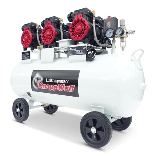KnappWulf Flüsterkompressor Kompressor Druckluftkompressor KW4100 mit 100L Kessel 3300W 10bar 660L/min ölfrei inkl. Wasserabscheider Druckminderer Kondenswasserablasshahn