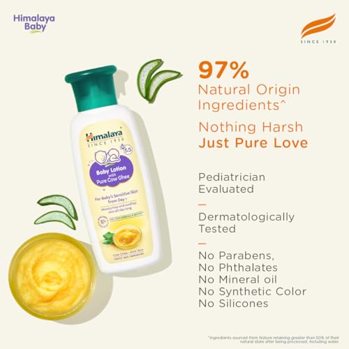 Image of Himalaya Baby Lotion With Pure Cow Ghee 200Ml|Ph5.5|Pure Ghee|Aloe Vera|Safe For Newborns|For Baby's Sensitive Skin|No Parabens|No Phthalates|No Mineral Oil|No Synthetic Color|Dermatologically Tested