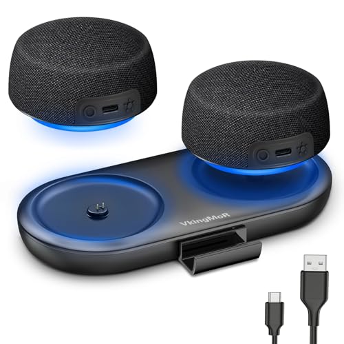 Dual Bluetooth Speaker Set with Magnetic Base & Phone Stand - TWS Stereo Sound, 10H Playtime, RGB Music Sync Lights - Bluetooth 5.4 Wireless Speaker for Home Theater, Outdoor,TV Watching, Multi Room