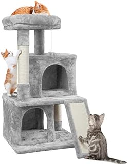 Yaheetech 91cm Cat Tree Cat Tower with Double Condo Cat Scratching Post Dangling Ball for Kittens Cats, Light Grey
