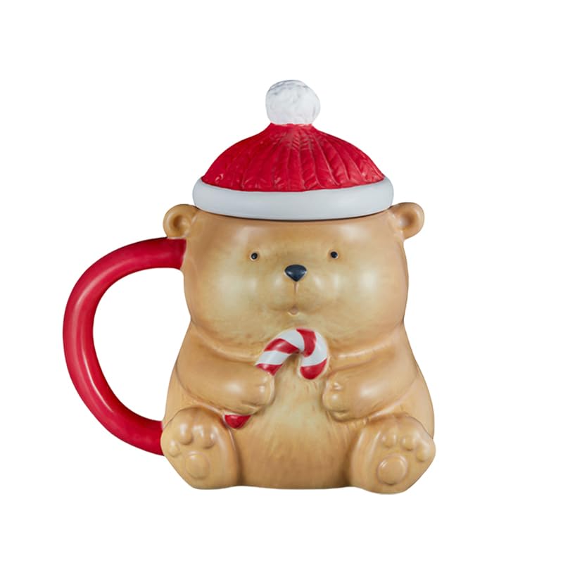 Cute Christmas Coffee Mugs Colorful Bear Cups with Lids 11oz and Comfortable Handle, Best Christmas...