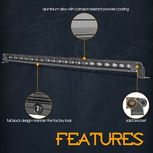 20Inch Single Row Light Bar with Wiring Harness, Nirider Black Series CREE LED Bar 100W Super Slim Flood LED Fog Lights Driving Off Road Bumper Light for ATV UTV SXS Truck Wrangler