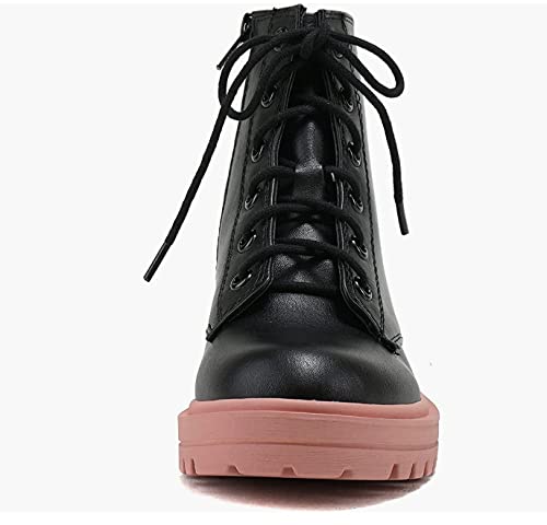 Soda Firm-IIS Girls Lace Up Side Zipper Vegan Leather Combat Boots Black/D-Mauve 12