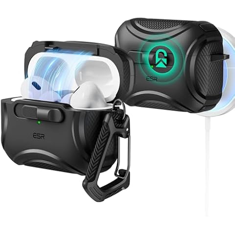 ESR for AirPods Pro Case (2023/2022/2019, 2nd/1st Gen), Compatible with AirPods Pro 2nd Generation (USB-C/Lightning Cable), Effortless MagSafe, Drop-Proof Lock, Easy Open, Cyber Series, Black Cover