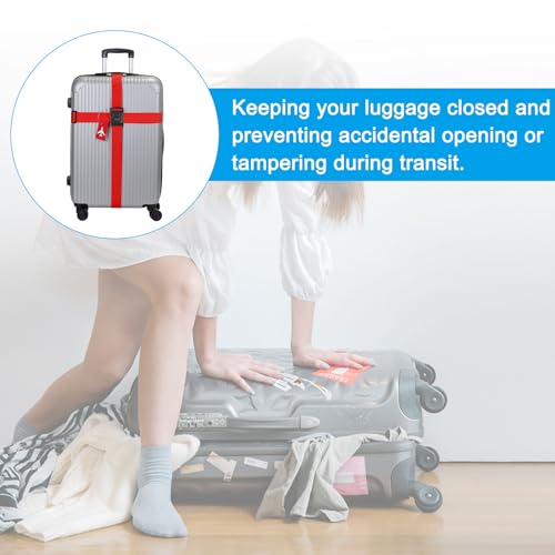 Image of PATIKIL Luggage Strap with Combination Lock Luggage Tag and Loop 78 inchx2 inch, 4 Set Adjustable Suitcase Belt for Travel Packing Bag Closure Identify, Red