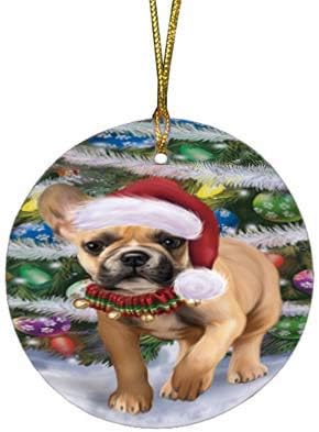 Let It Snow French Bulldog Round Flat Ornament - Pet Decorative Hanging Ornaments for Christmas X-mas Tree Decorations - 2.75" Round Ceramic Christmas Ornament POR1494