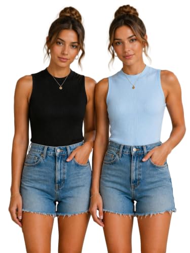 Image of Toochki Tops for Women Crop Top for Women's Tank Activewear Tee Casual Sports Cotton High Neck Camisole Pack of Two (2)