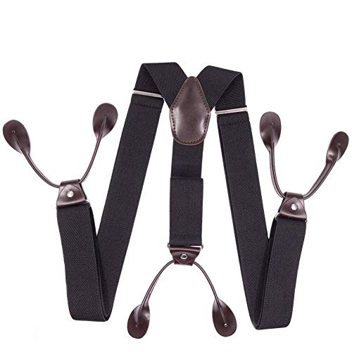 Suspenders For Men Heavy Duty 2 Pack Black And Navy Blue Button Mens Suspenders Y Back Design Men's Jeans Trousers Belt Suspenders With Brown Leather Loop End #TOP2
