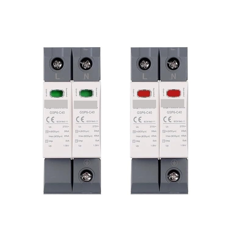 AC DC SPD Power Surge Protective Device Arrester Low Voltage House 1/2/3/4 Pole Surge Voltage Protection DC 600V 1000V 40KA(275VAC 2P)