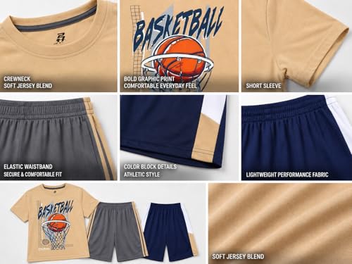 Image of Pro Athlete Active Boys Short Sets - 3 Piece Performance Short Sleeve T-Shirt and Dry Fit Shorts - Boys Athletic Sets (8-16)
