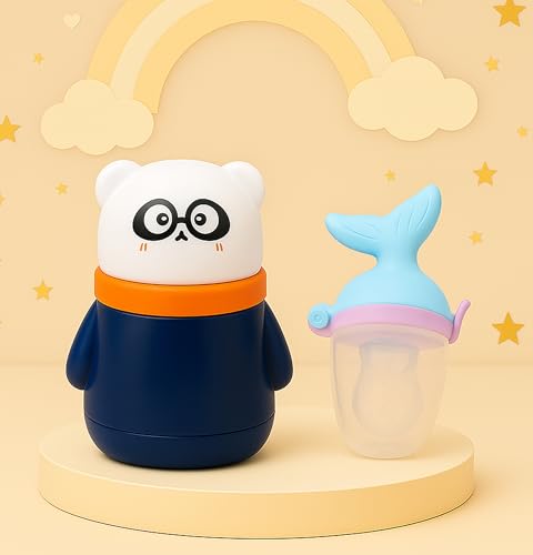 Image of Baby Skin Care Powder Talcum Puff Case Cum Container Box With Fruit Feeder Nibbler Teether For Babies /Kids /Toddler /New Born BPA Free (PATTERN 43)