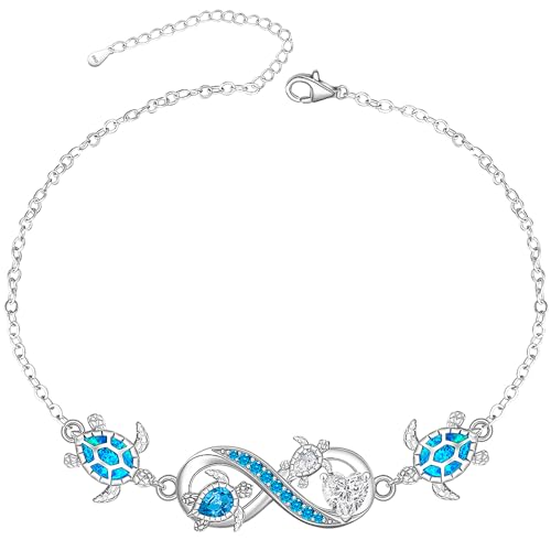 Image of Fenthring Sea Turtle Anklet for Women Sterling Silver Adjustable Ankle