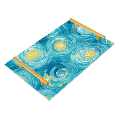 Bandejas decorativas de cielo azul y amarillo con asas, bandeja para servir té para joyas, perfumes, cenas, servir charola para comida
