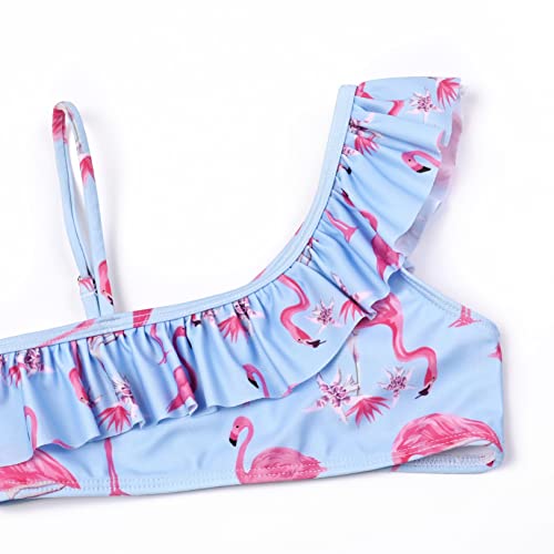 Image of QPANCY Girls One Shoulder Swimsuits Kids Two Piece Bathing Suits Ruffle Beach Swimwear