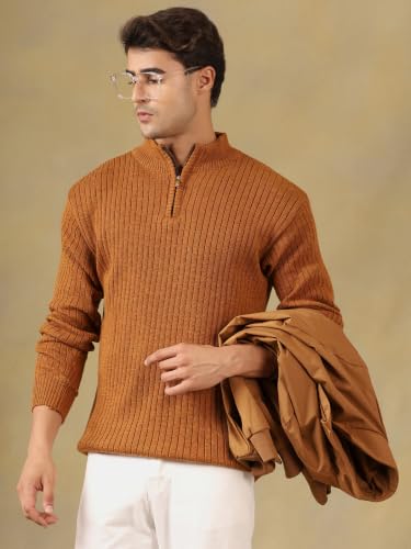 Image of Kvetoo Men High Neck Zipper Full Sleeve Woolen Winter Sweater