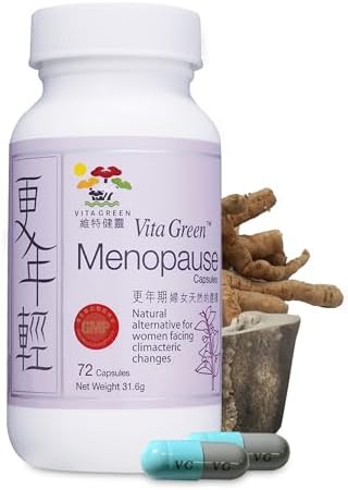 Vita Green Menopause Supplements for Women, Hot Flashes Menopause Relief, Menopausal Symptoms, Hormonal Skin & Hair Condition Improve, Sleep Relief, Night Sweats, 100% Natural – 72 Capsules
