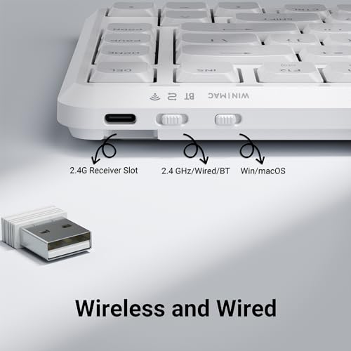 Image of Keychron KJ1 Low Profile Wireless Mechanical Keyboard - 75% Layout Brown Switch, QMK RGB Backlit, 2.4G /Bluetooth /USB-C, Double-Shot PBT Keycaps, 2000mAh Battery, Mac /Win /Linux Compatible - White