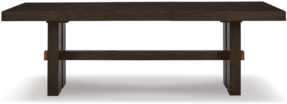 BOWERY HILL Rectangular Dining Extension Table in Dark Waxy Brown Finish, Solid Wood with Oak Veneer, 72-90 in Expandable Tabletop, Double Pedestal Base, Modern Style