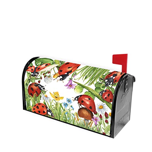 Hooetoon Mailbox Covers Magnetic Standard Size，Spring Summer Ladybugs Vinyl Magnetic Mailbox Cover For Garden Yard Outdoor Decor 17.5" X 21" #TOP6