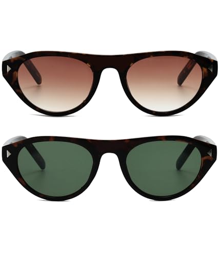 Image of EYLRIM Retro Oval Cat Eye Sunglasses for Women Men Trendy Flat Top Narrow Cateye Shades UV400 Protection