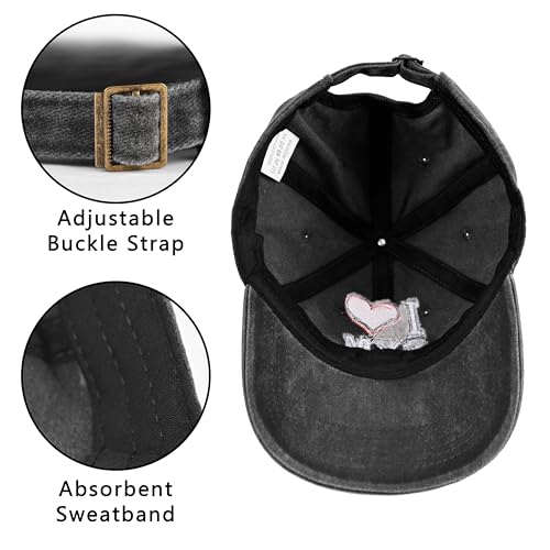 Image of Embroidered Baseball Cap for Women Men Vintage Adjustable Washed Distressed Denim Baseball Hat