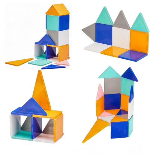 Image of Amazon Brand - Jam & Honey Magnetic Tiles Building Blocks for Kids 3+ Years - 28 pcs | STEM Learning Educational Toy | Creative & Constructive Play | Brain Development Toy | Pro Solid Opaque Set | Multicolour