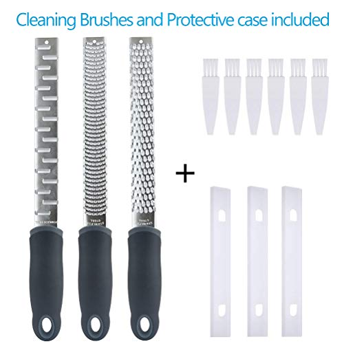 Pack of 3 Kitchen Graters, Stainless Steel Lemon Zester, Cheese Grater and Shredder, Non-Slip Ergonomic Handle, Kitchen Tool for Grating Chocolate, Ginger, Citrus, Lime Nutmeg and Many More (BLACK)
